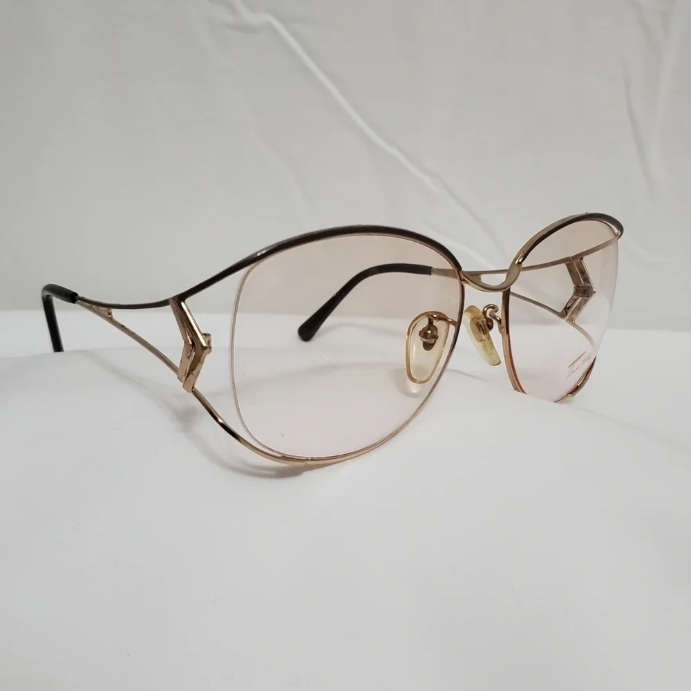 Brand New 90's Vintage Dead Stock Tura 406 Gold Tone & Taupe Eyeglasses